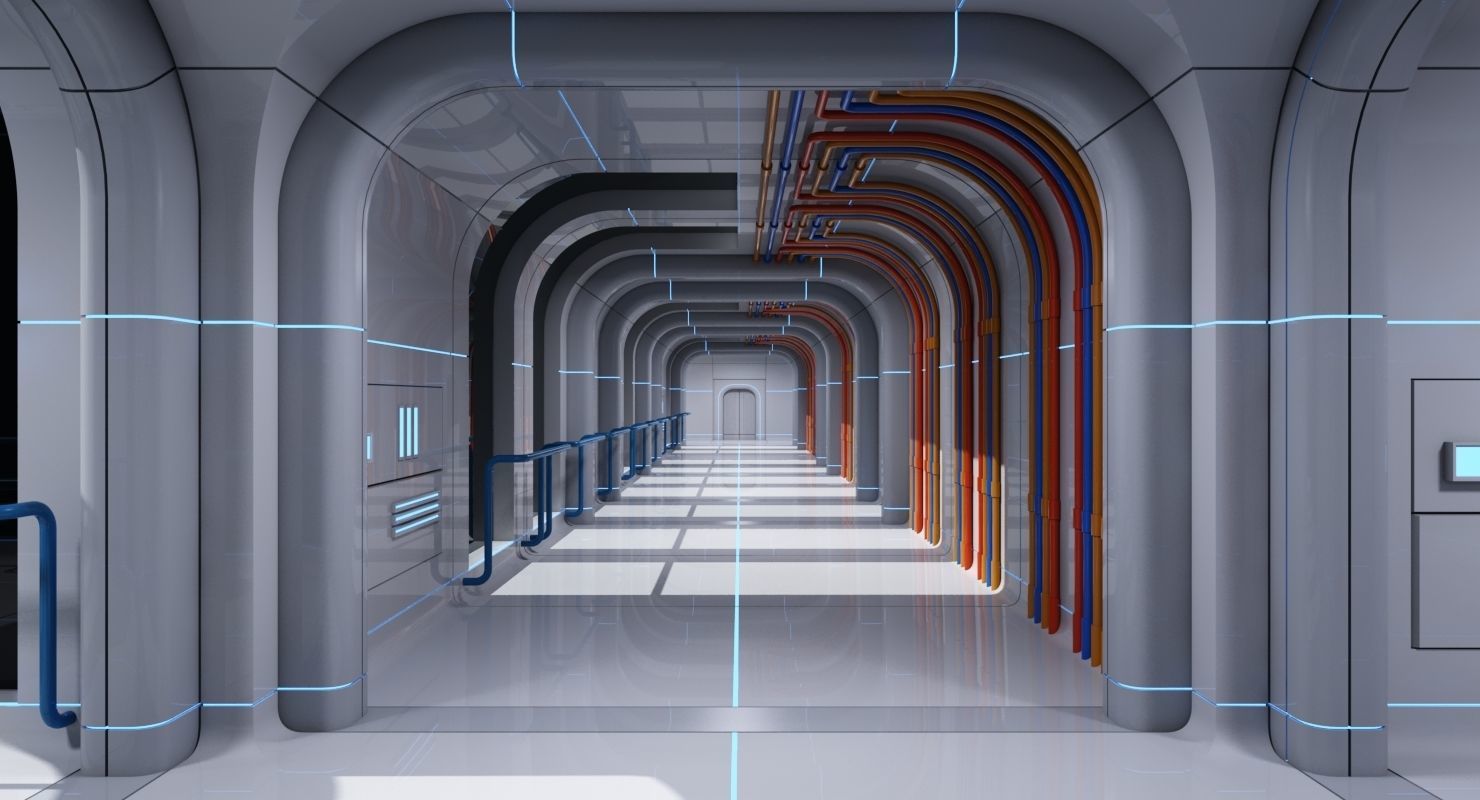 Futuristic Space Ship Interior Corridor 3D model_8