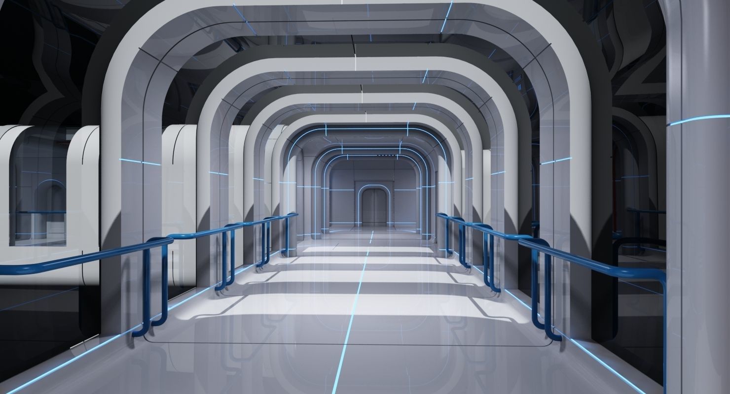 Futuristic Space Ship Interior Corridor 3D model_11