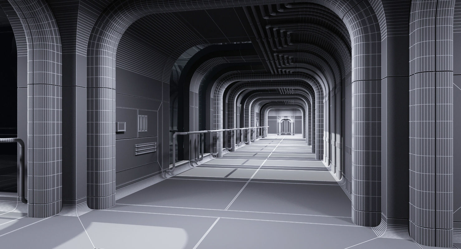 Futuristic Space Ship Interior Corridor 3D model_12