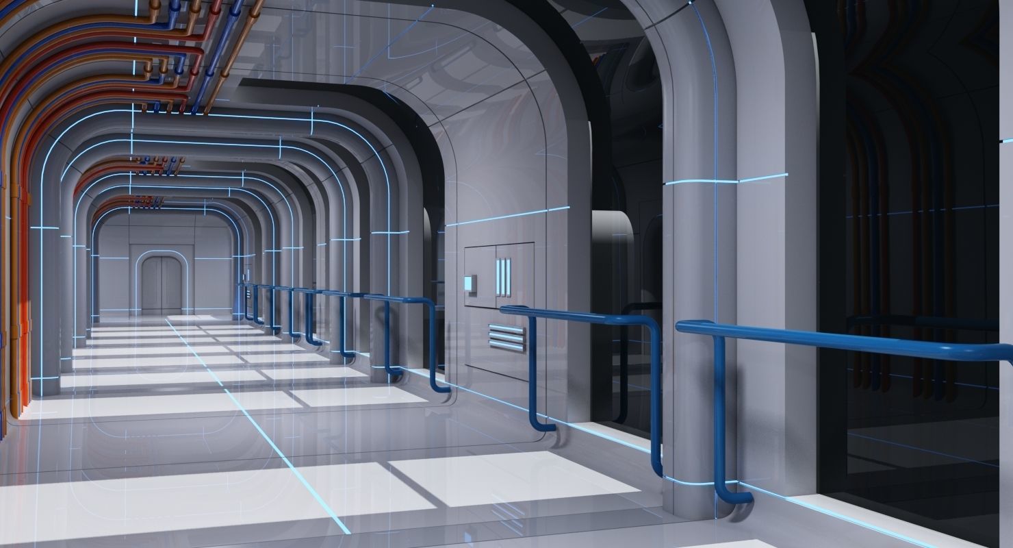 Futuristic Space Ship Interior Corridor 3D model_9