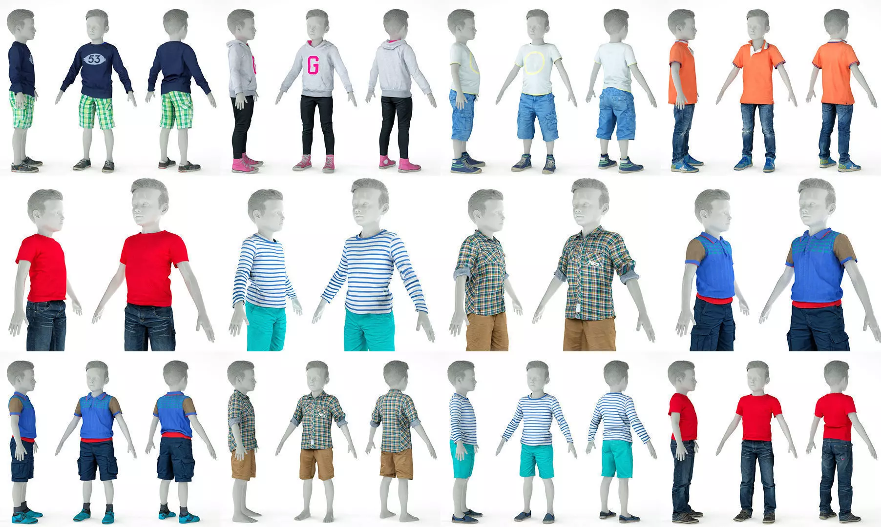 8 Kid Clothing Items 3D Model Collection_0