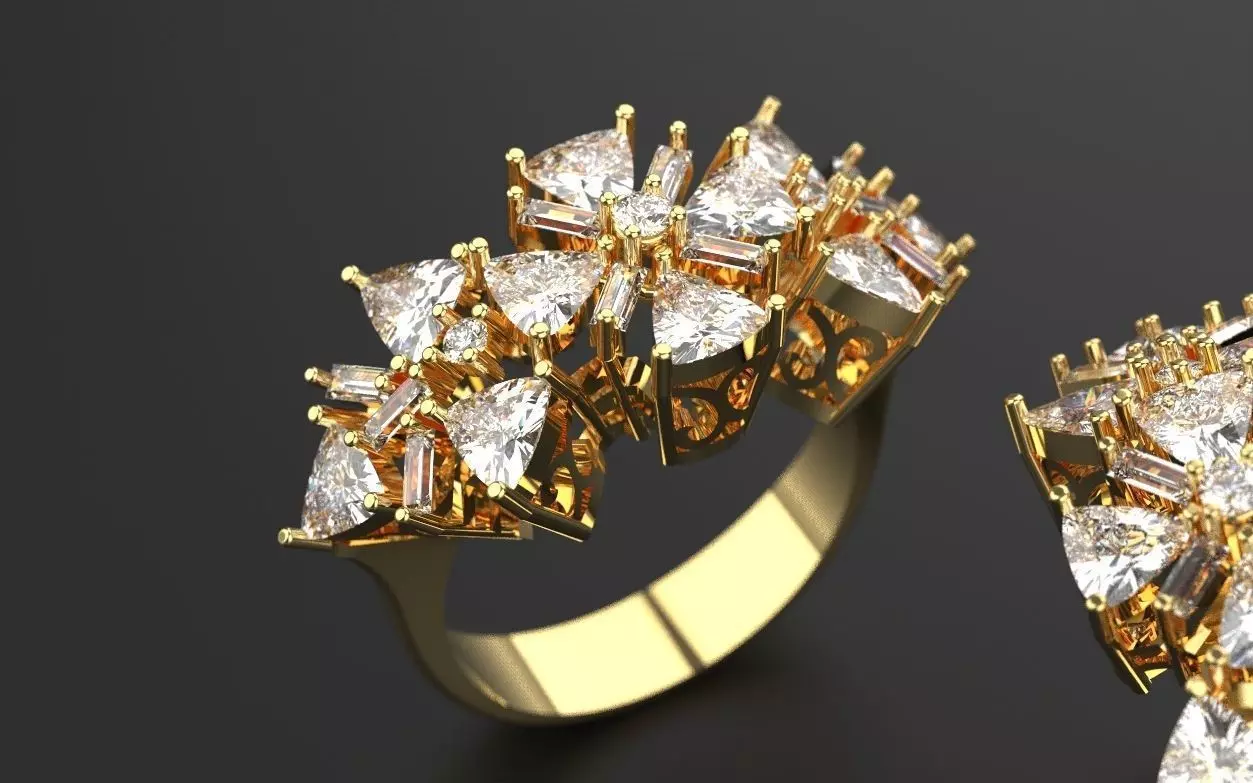 Beautiful Triangle ring Silver Gold Print 3D print model