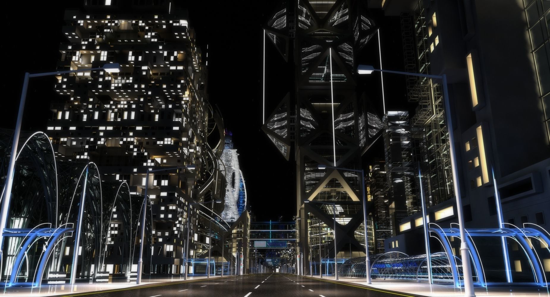 Future City HD 6 Night 3D model_4