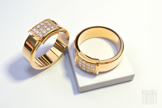 gold ring with diamonds 3D print model