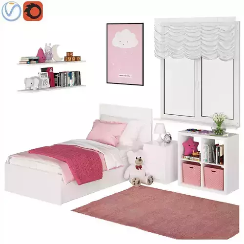 Universal children room Pink Low-poly 3D model