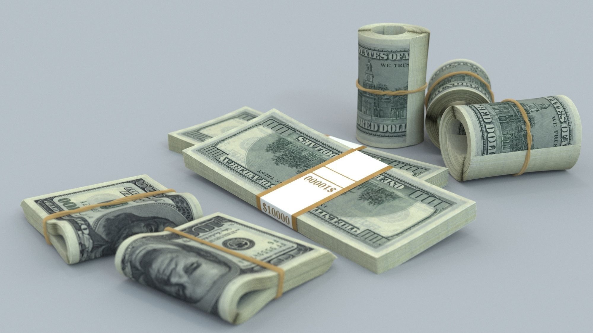 money stack of dollar bills 3D model_1