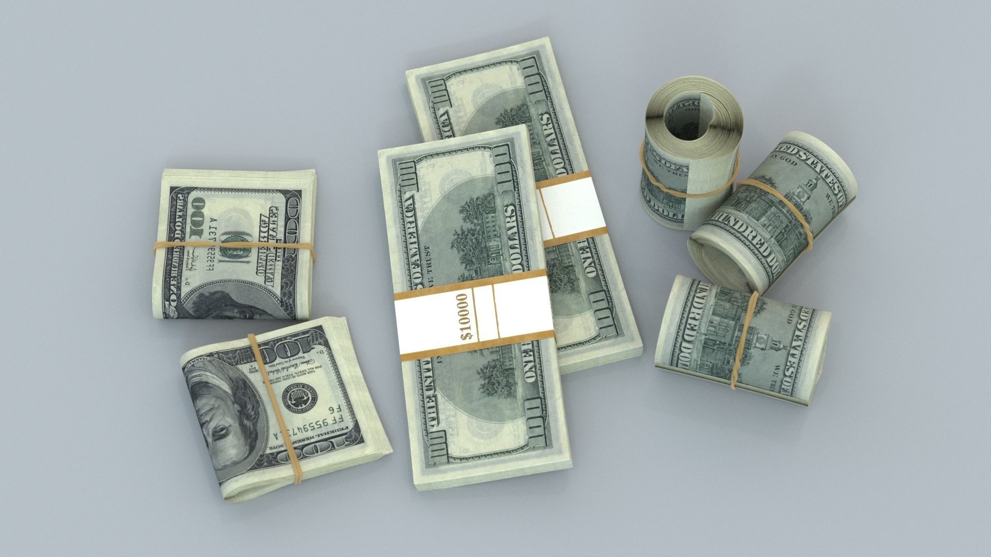 money stack of dollar bills 3D model_4