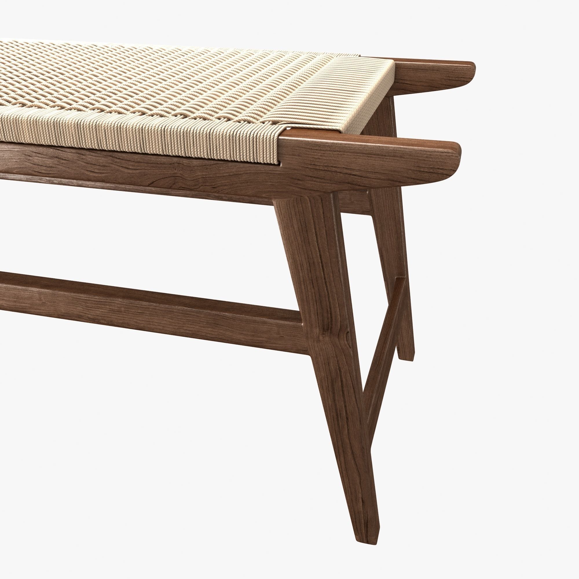 Mid Century Bench in solid walnut 3D model_4