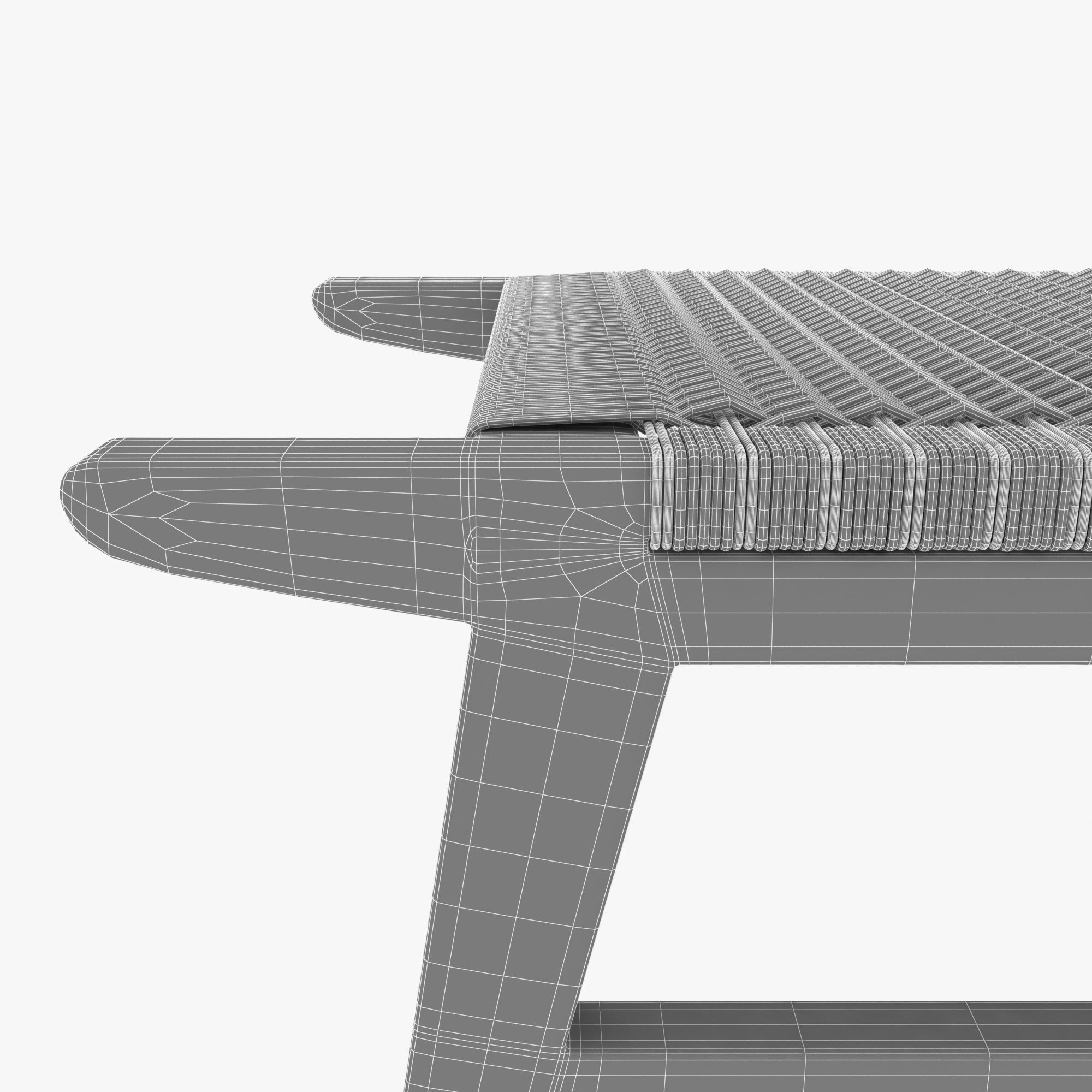 Mid Century Bench in solid walnut 3D model_11
