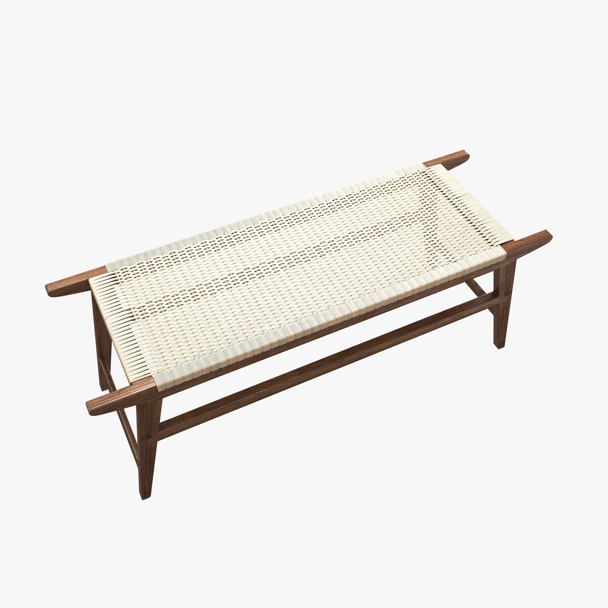 Mid Century Bench in solid walnut 3D model_1