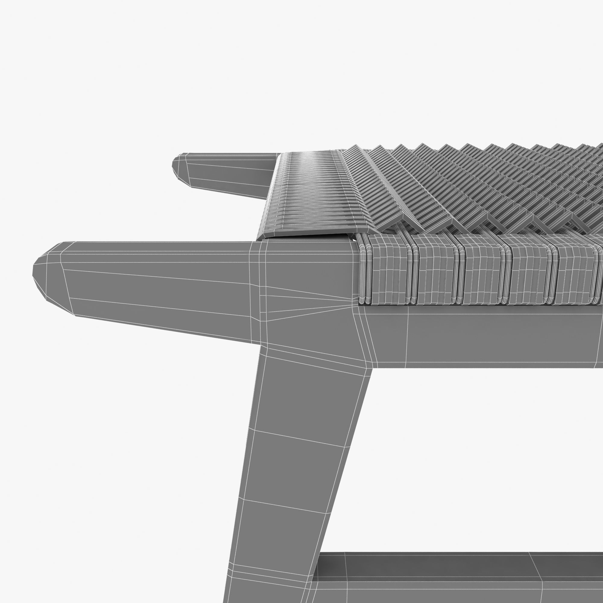 Mid Century Bench in solid walnut 3D model_9