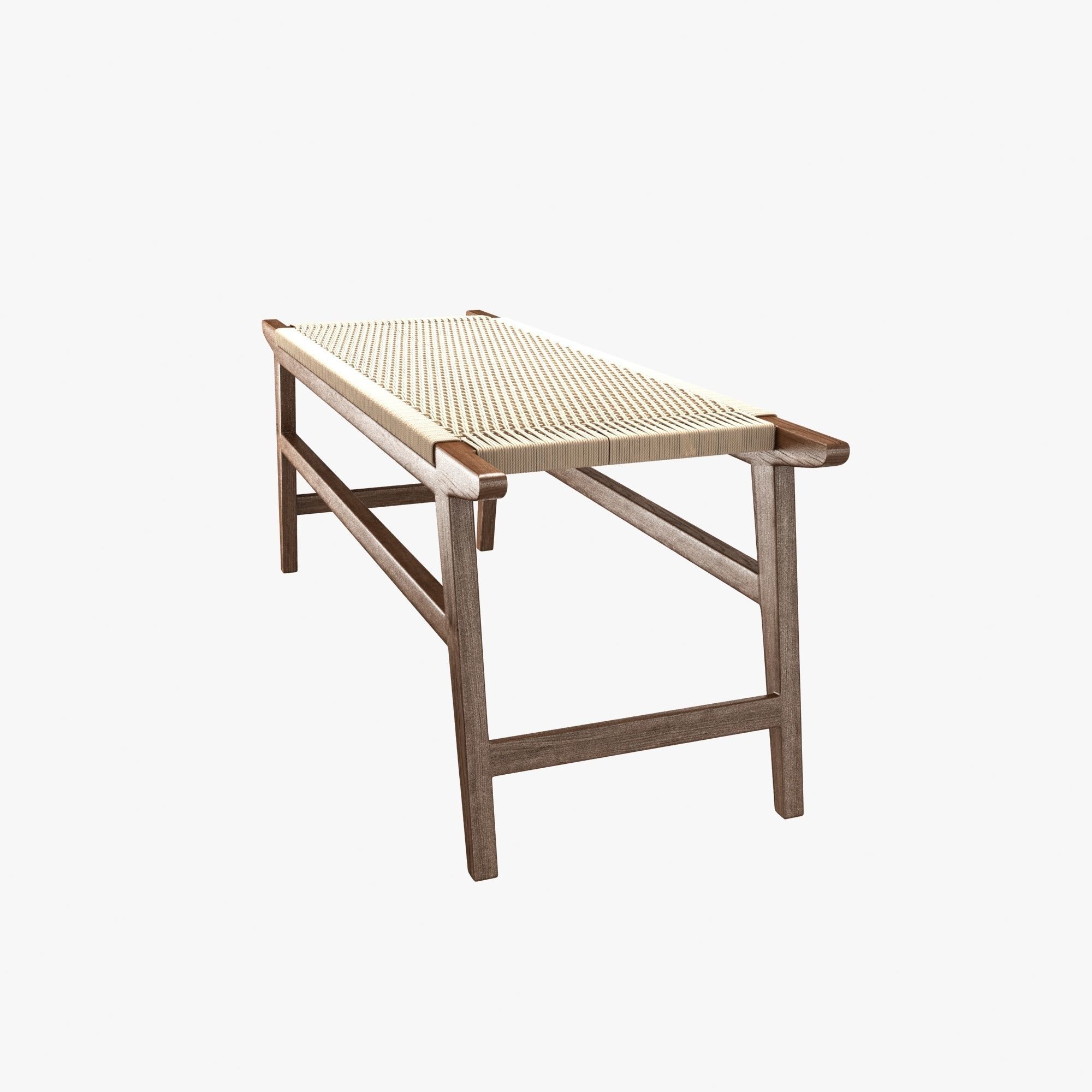 Mid Century Bench in solid walnut 3D model_2