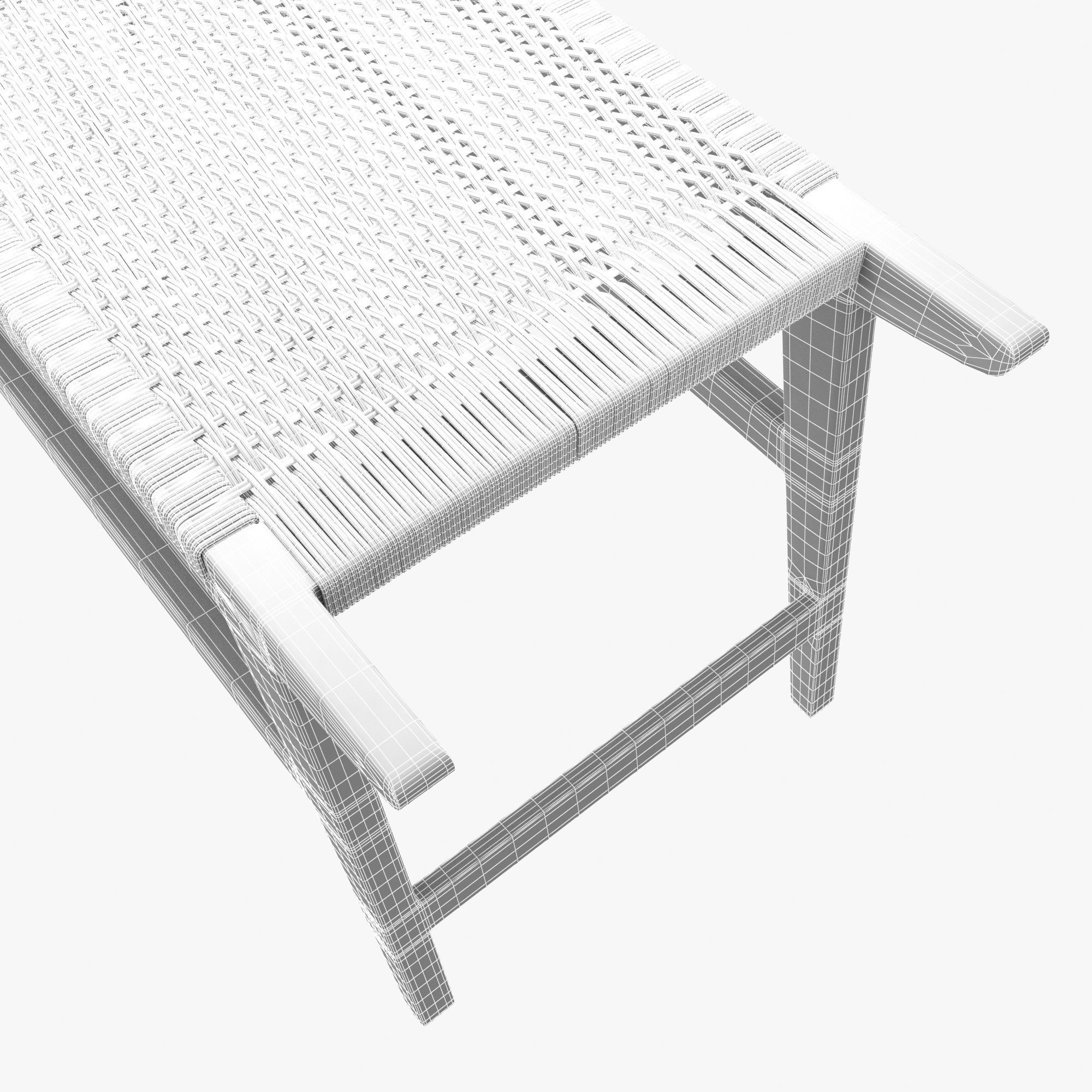 Mid Century Bench in solid walnut 3D model_7