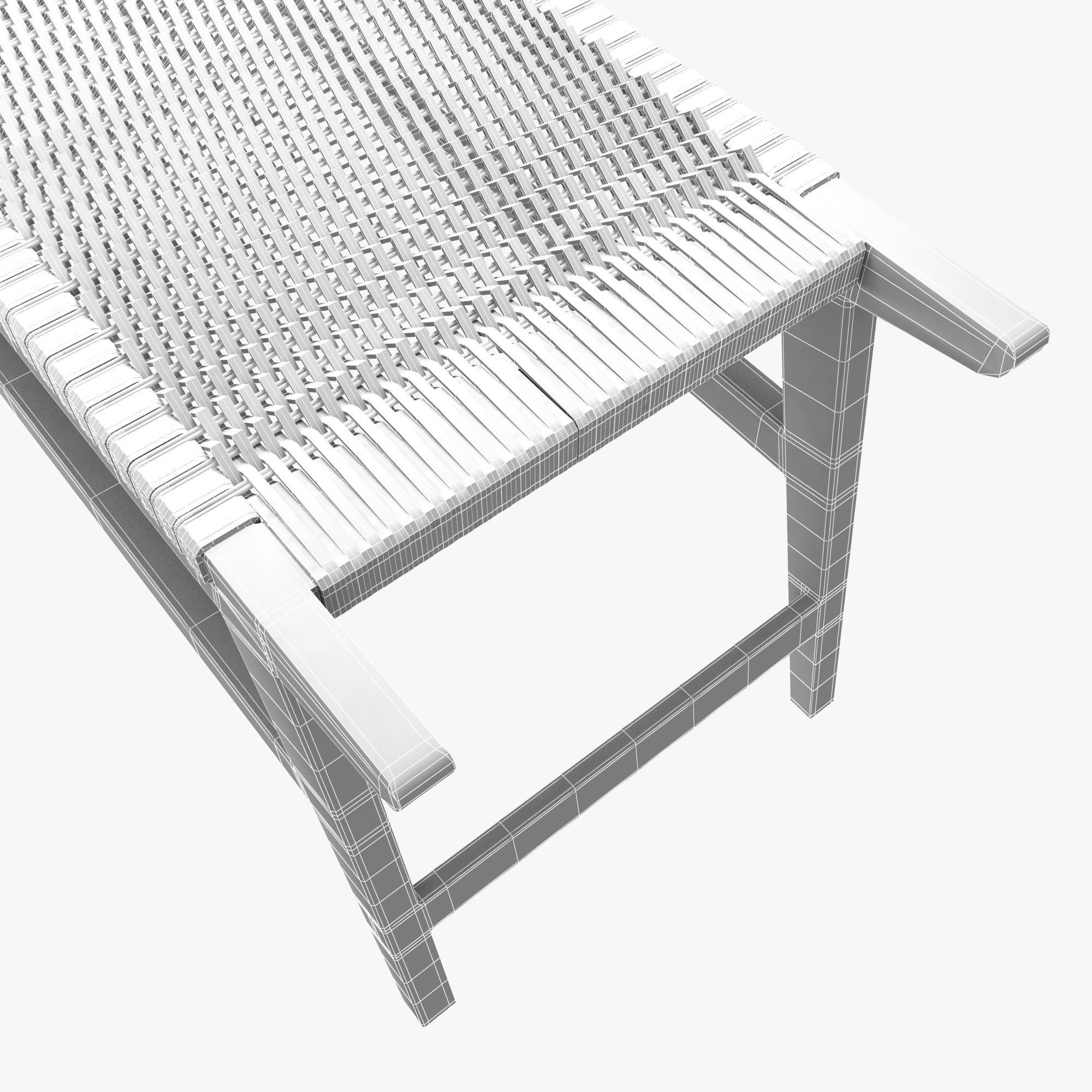 Mid Century Bench in solid walnut 3D model_6