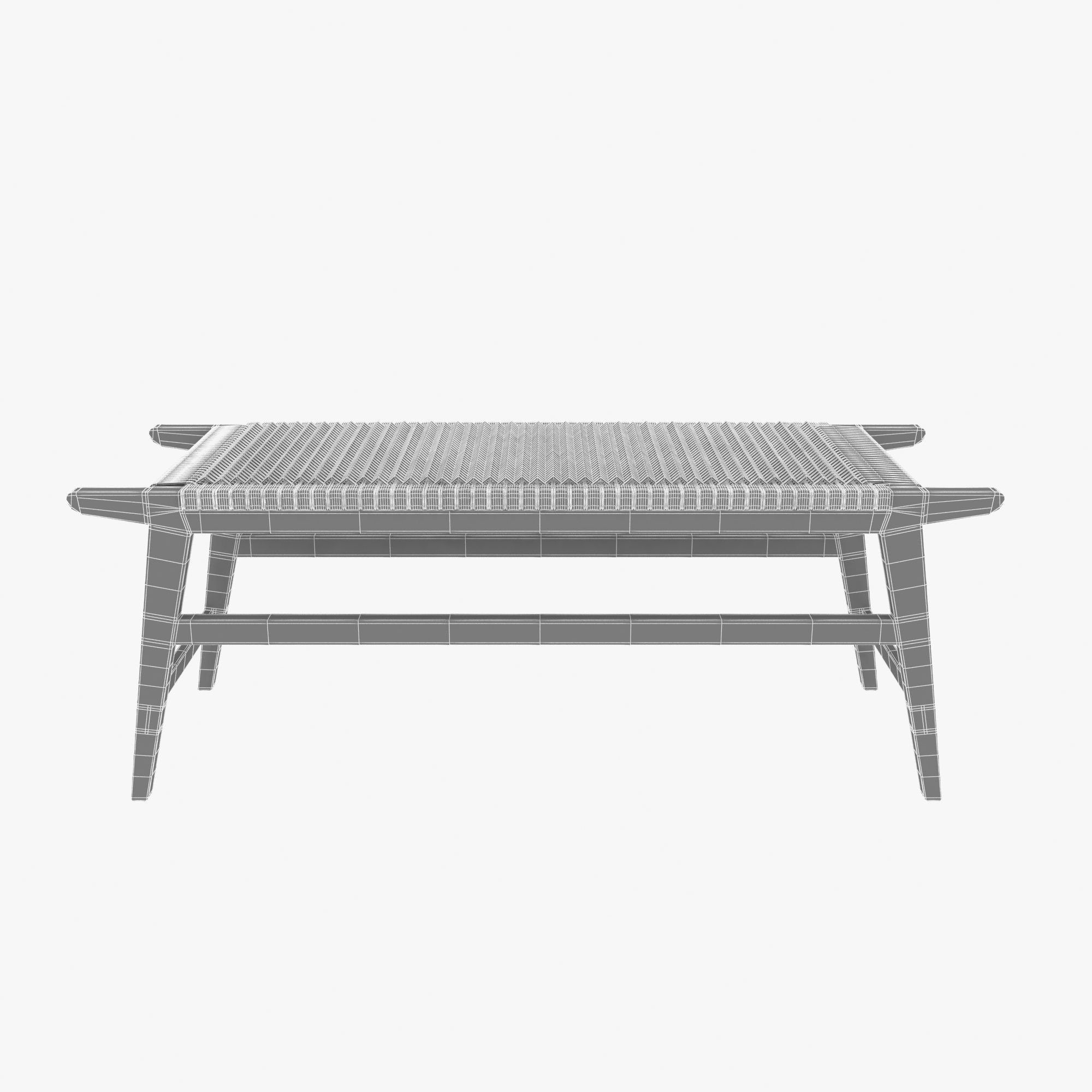 Mid Century Bench in solid walnut 3D model_8