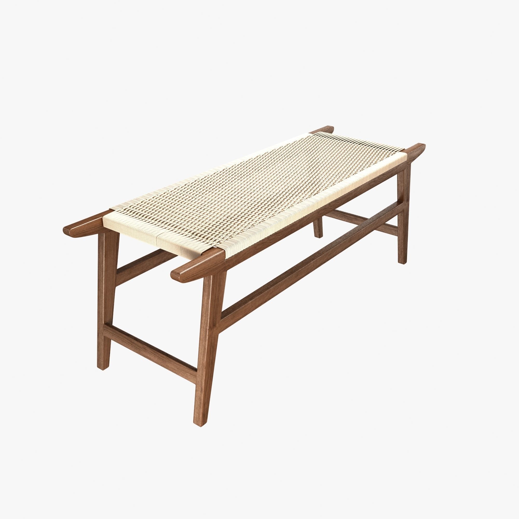 Mid Century Bench in solid walnut 3D model_3