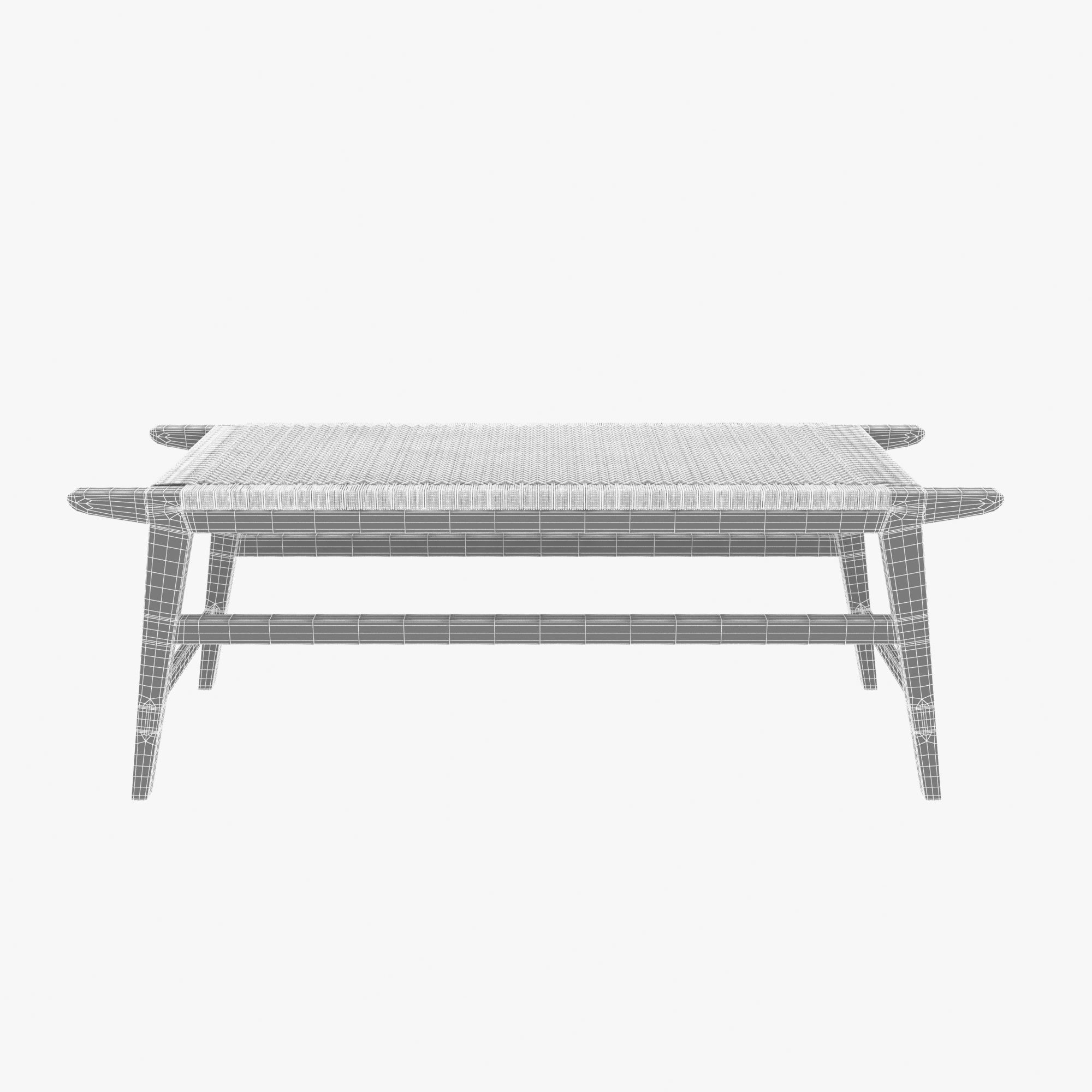 Mid Century Bench in solid walnut 3D model_10