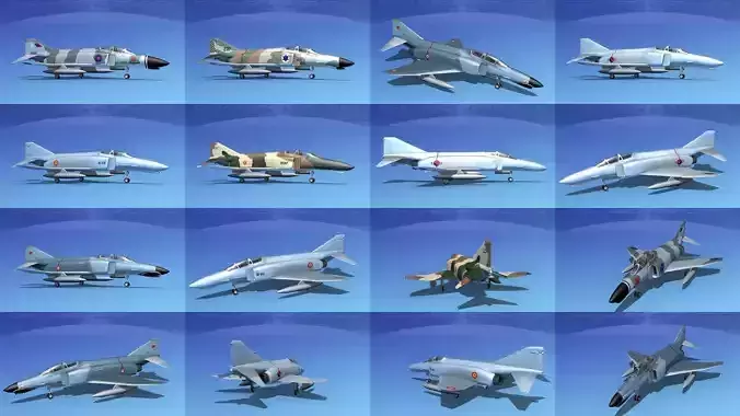 22 McDonnell Douglas F-4 Phantom II Fighter Jets 3D Model Collection