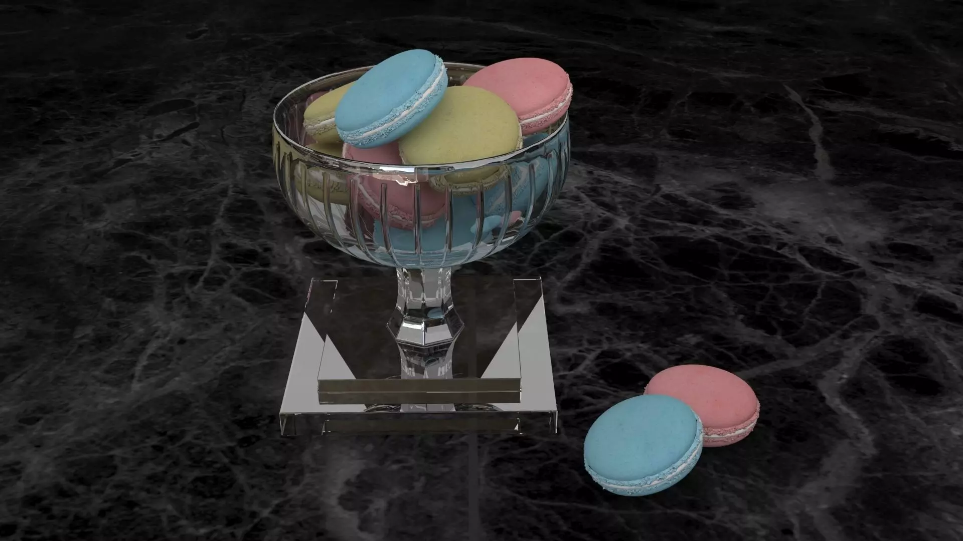 Macarons macaroons in glass cup 3D model_0