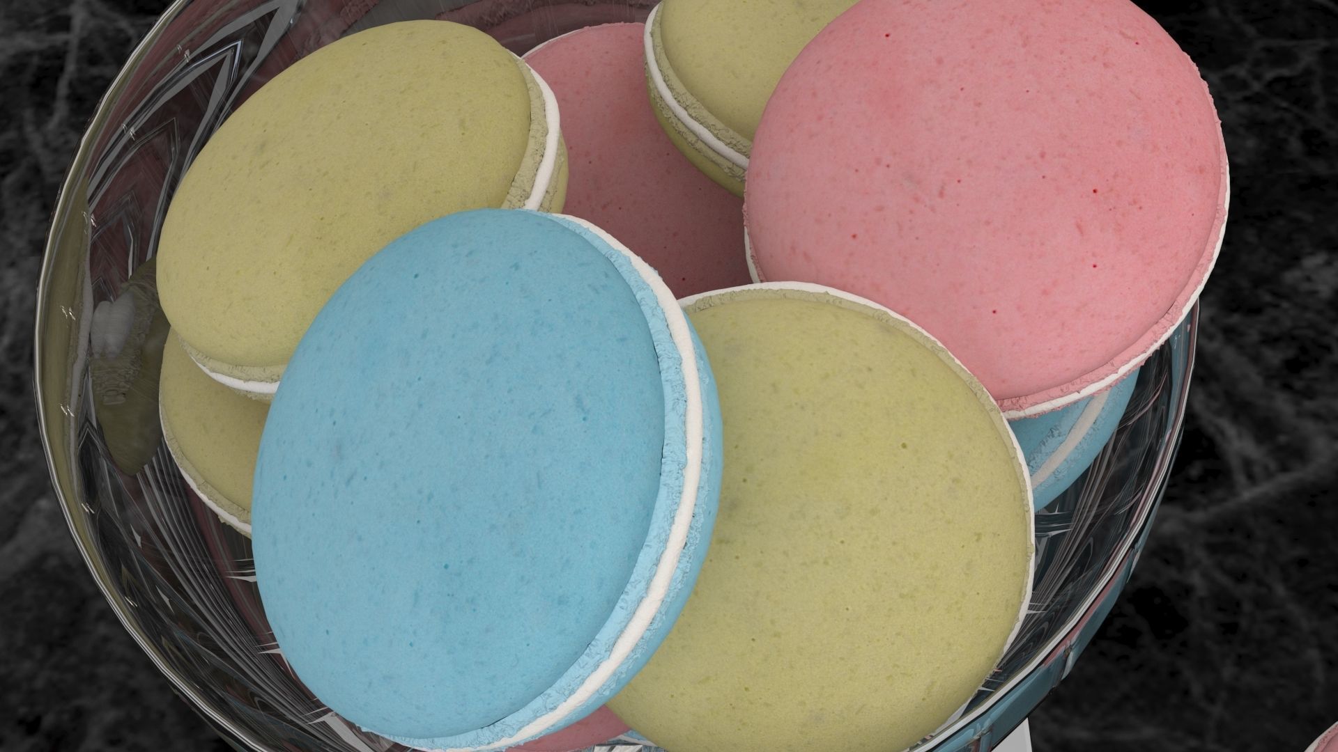 Macarons macaroons in glass cup 3D model_4