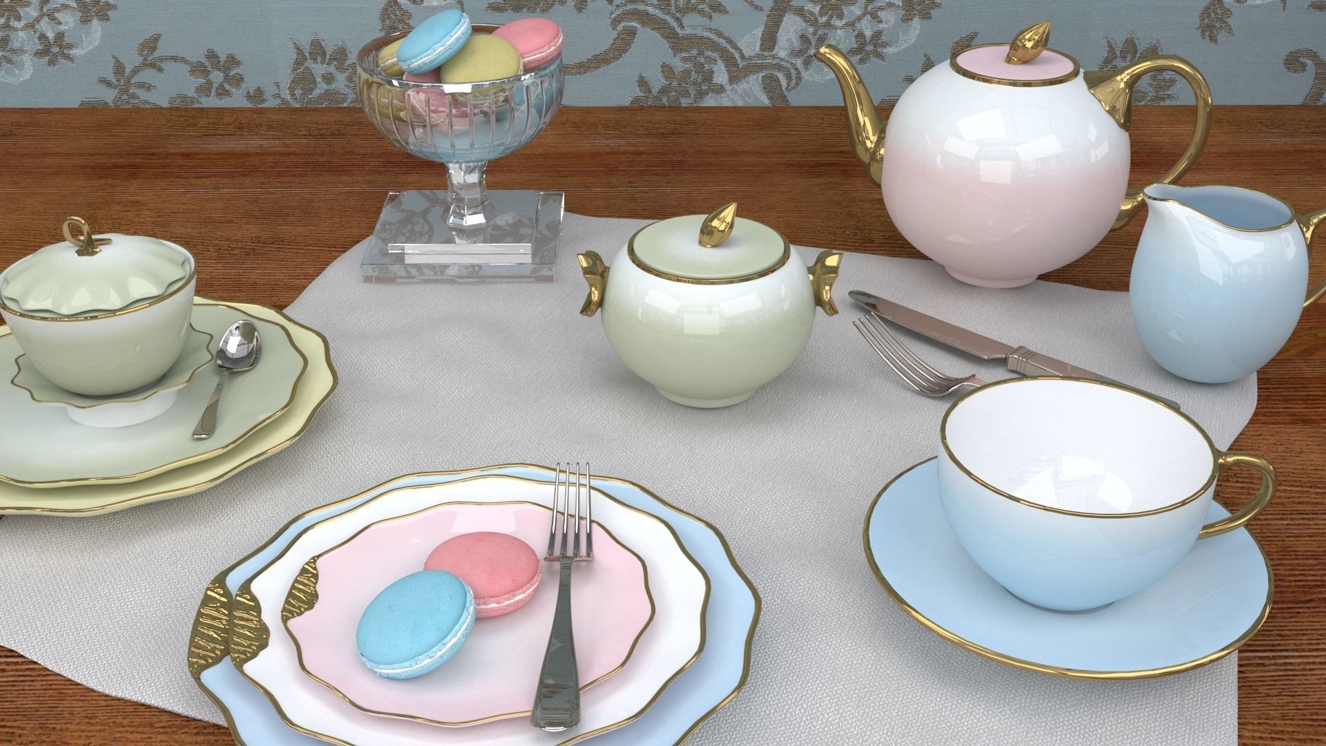 Macarons macaroons in glass cup 3D model_1