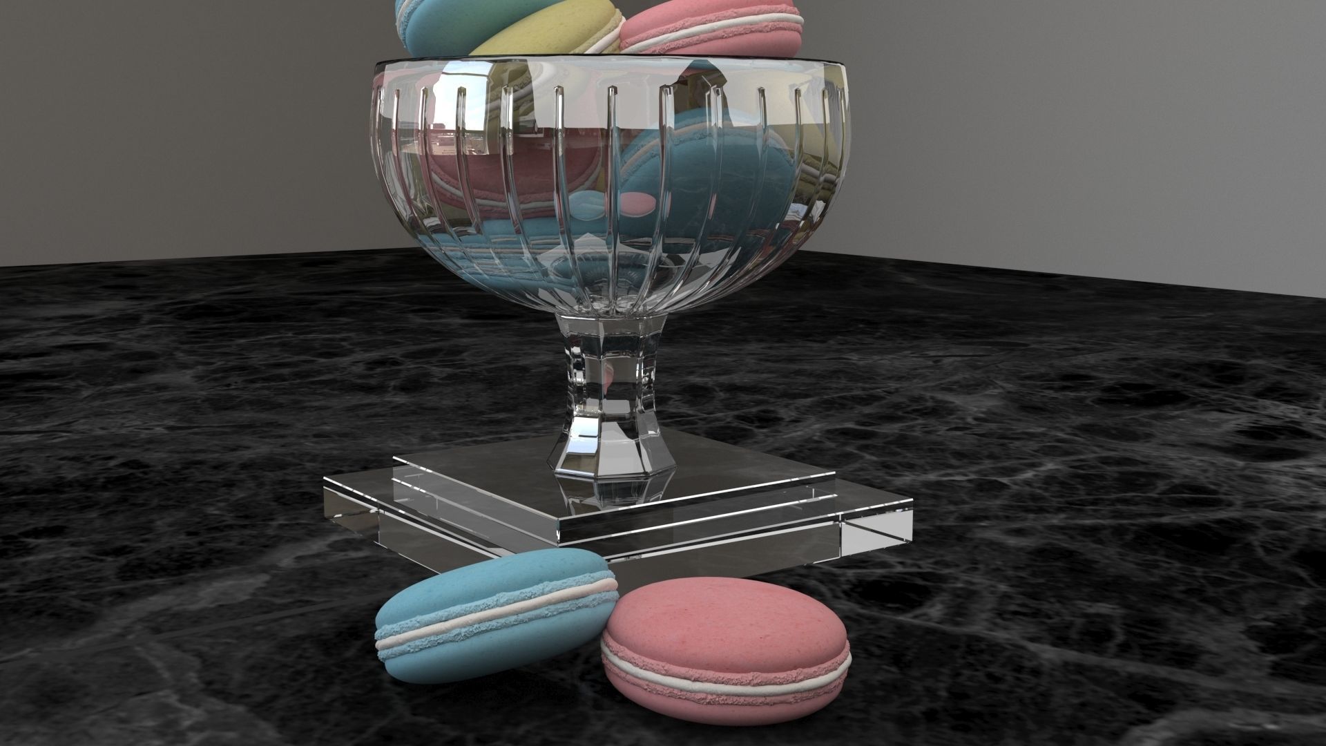 Macarons macaroons in glass cup 3D model_3