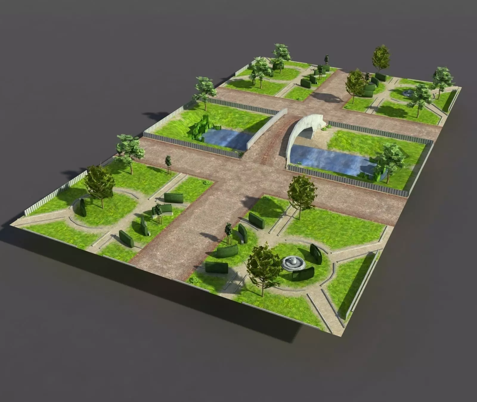 Low poly Park garden with grass and trees Low-poly 3D model