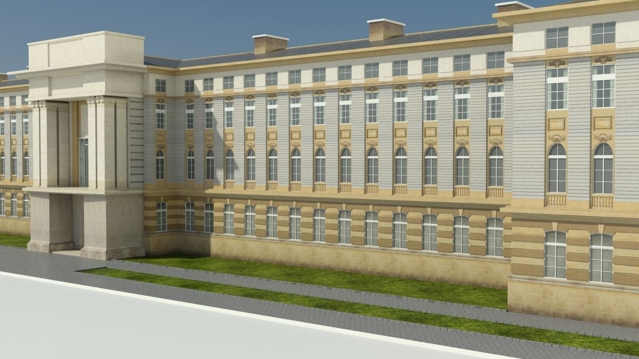 Neoclassical Building Low-poly 3D model_1