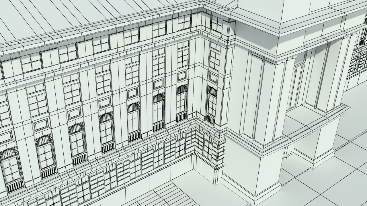 Neoclassical Building Low-poly 3D model_7