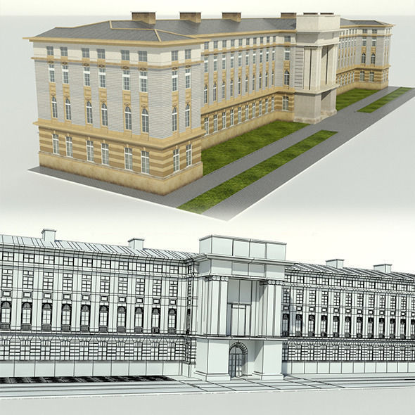 Neoclassical Building Low-poly 3D model_9