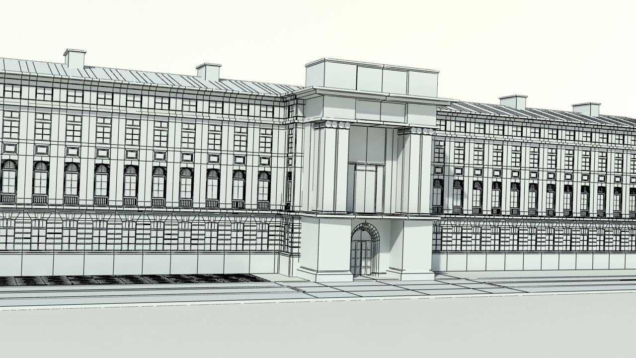 Neoclassical Building Low-poly 3D model_6