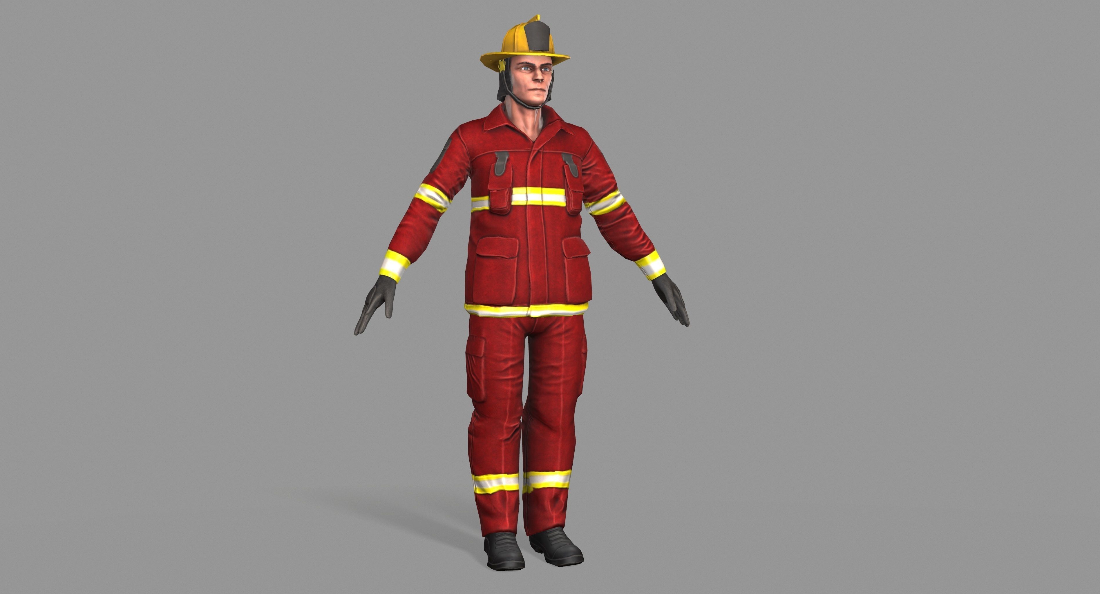 Fireman firefighter Low-poly 3D model_3