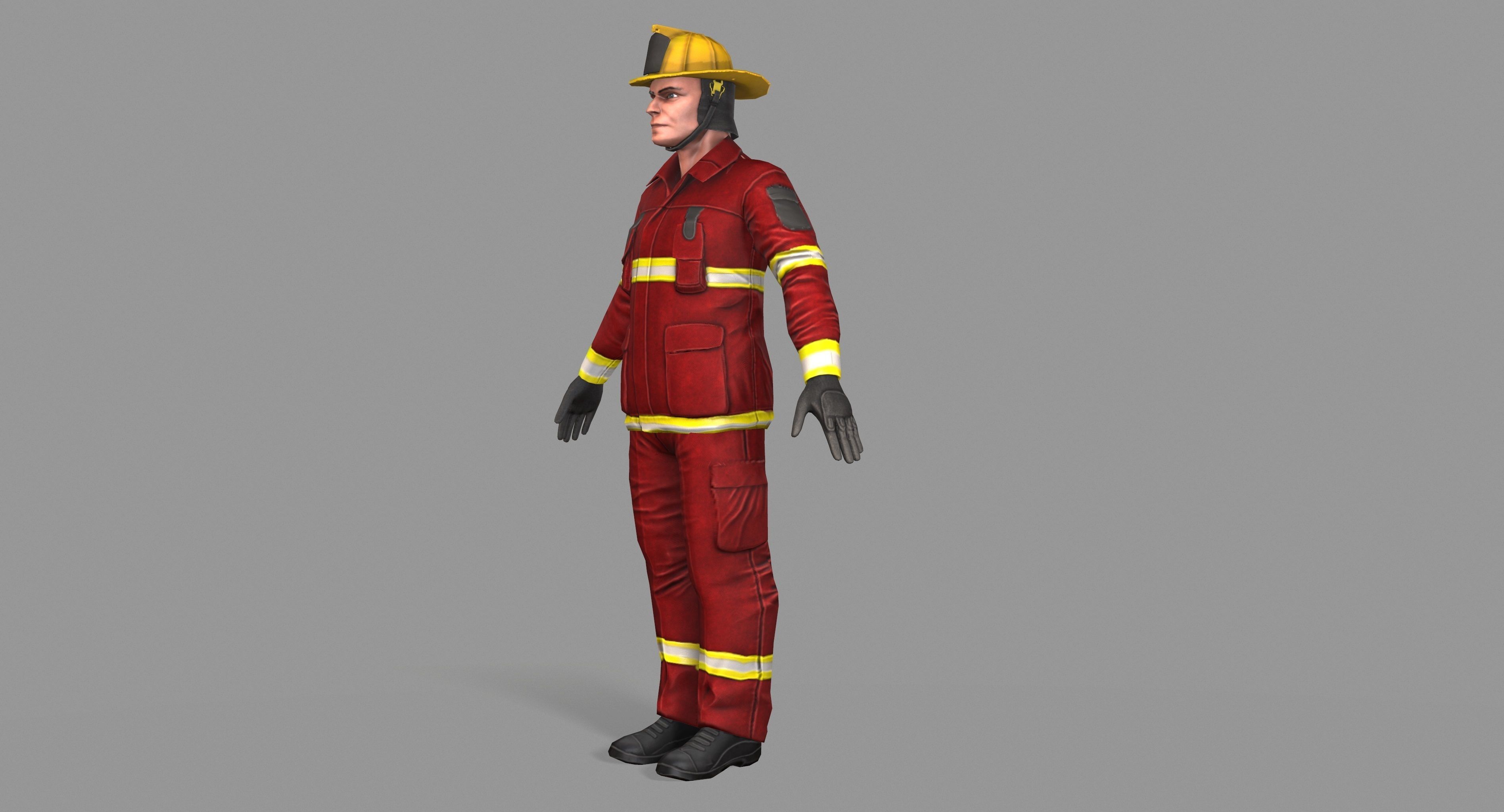 Fireman firefighter Low-poly 3D model_14