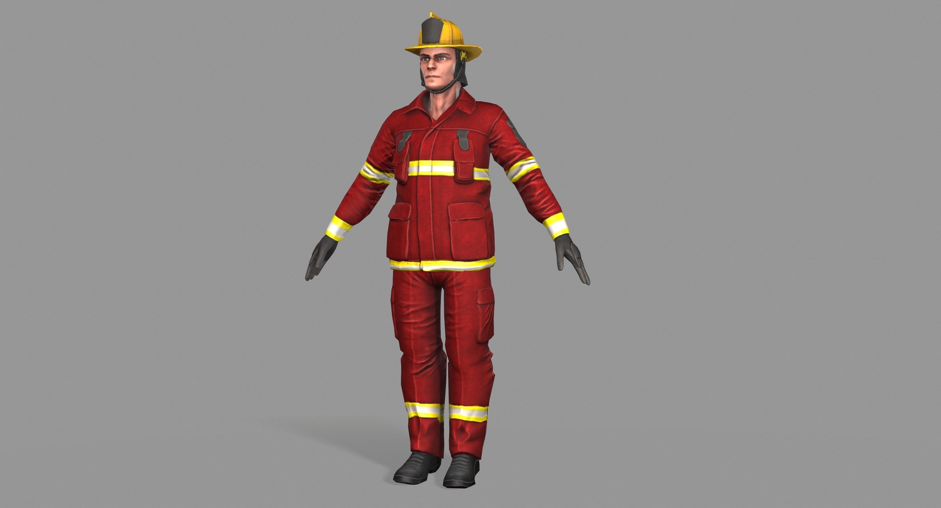 Fireman firefighter Low-poly 3D model_16
