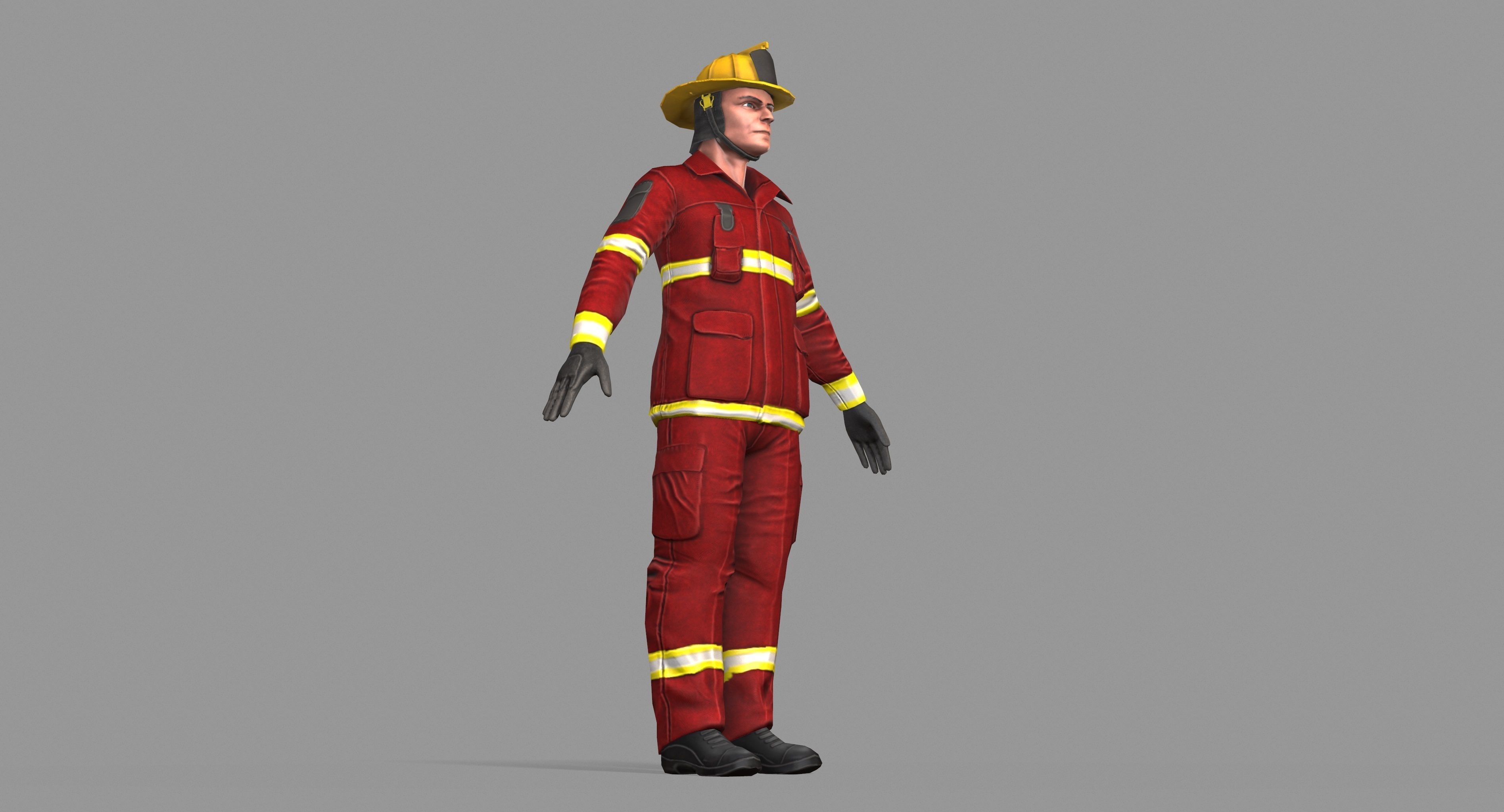 Fireman firefighter Low-poly 3D model_5