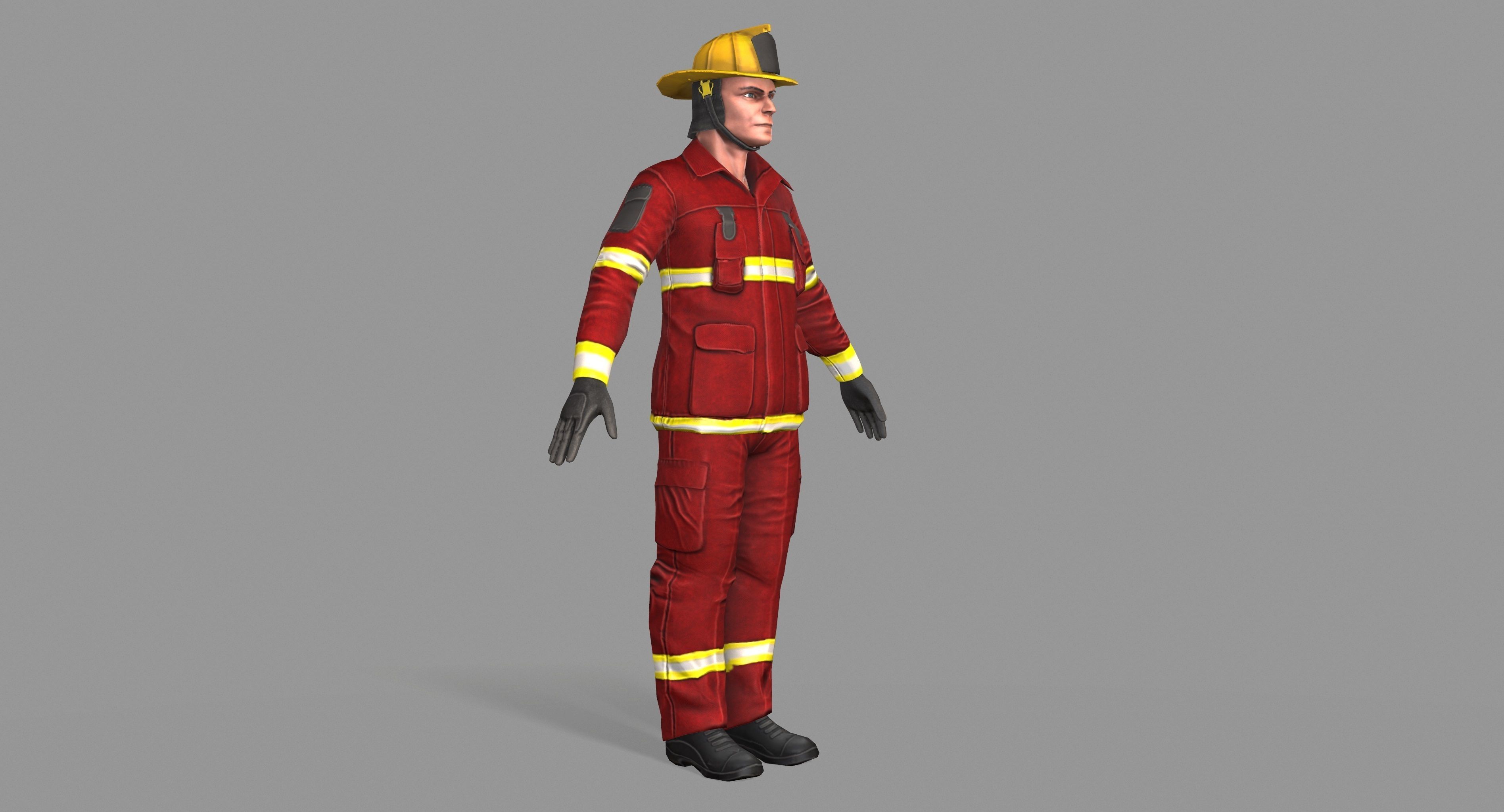 Fireman firefighter Low-poly 3D model_4