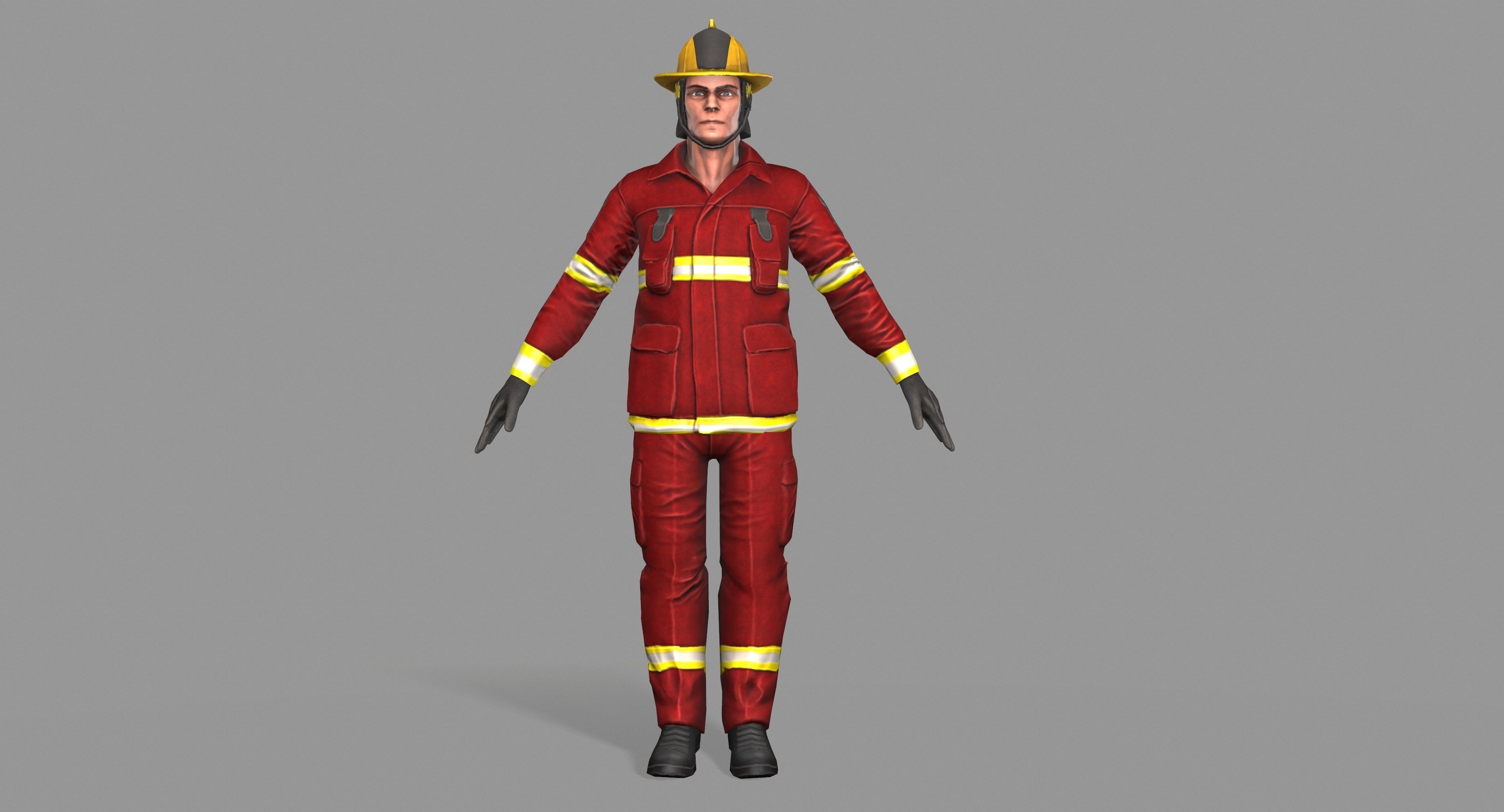 Fireman firefighter Low-poly 3D model_2
