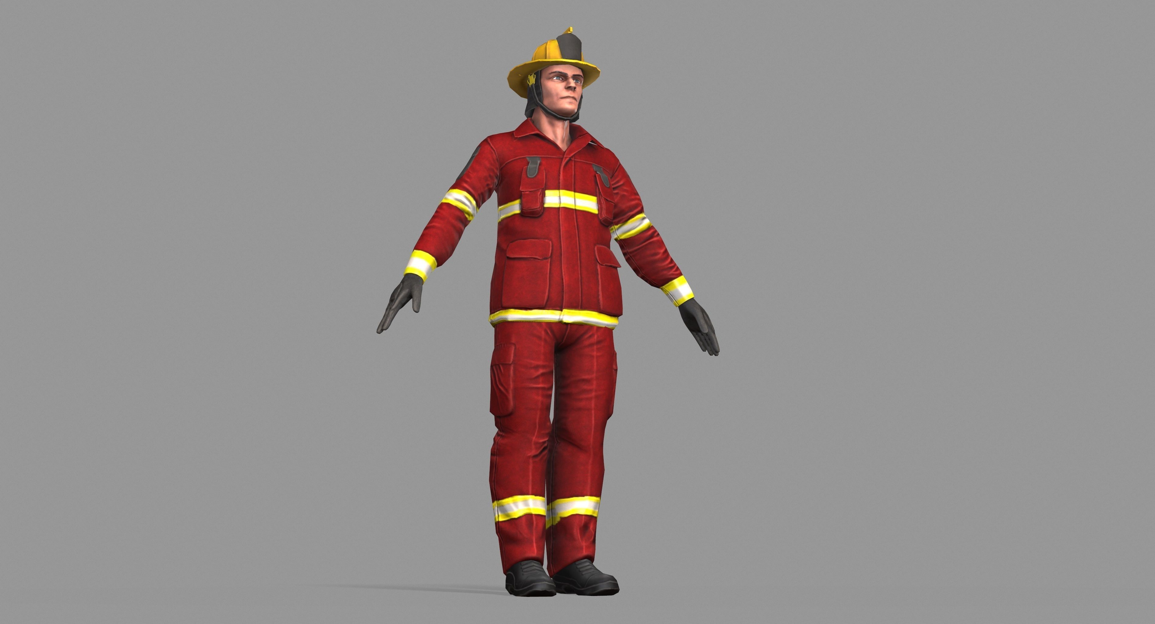 Fireman firefighter Low-poly 3D model_28