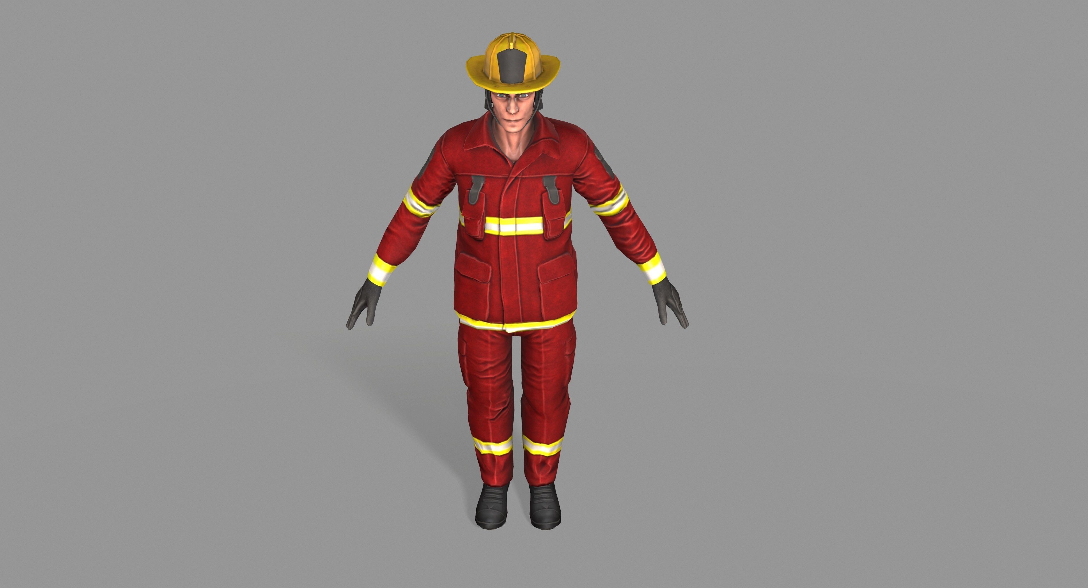 Fireman firefighter Low-poly 3D model_17