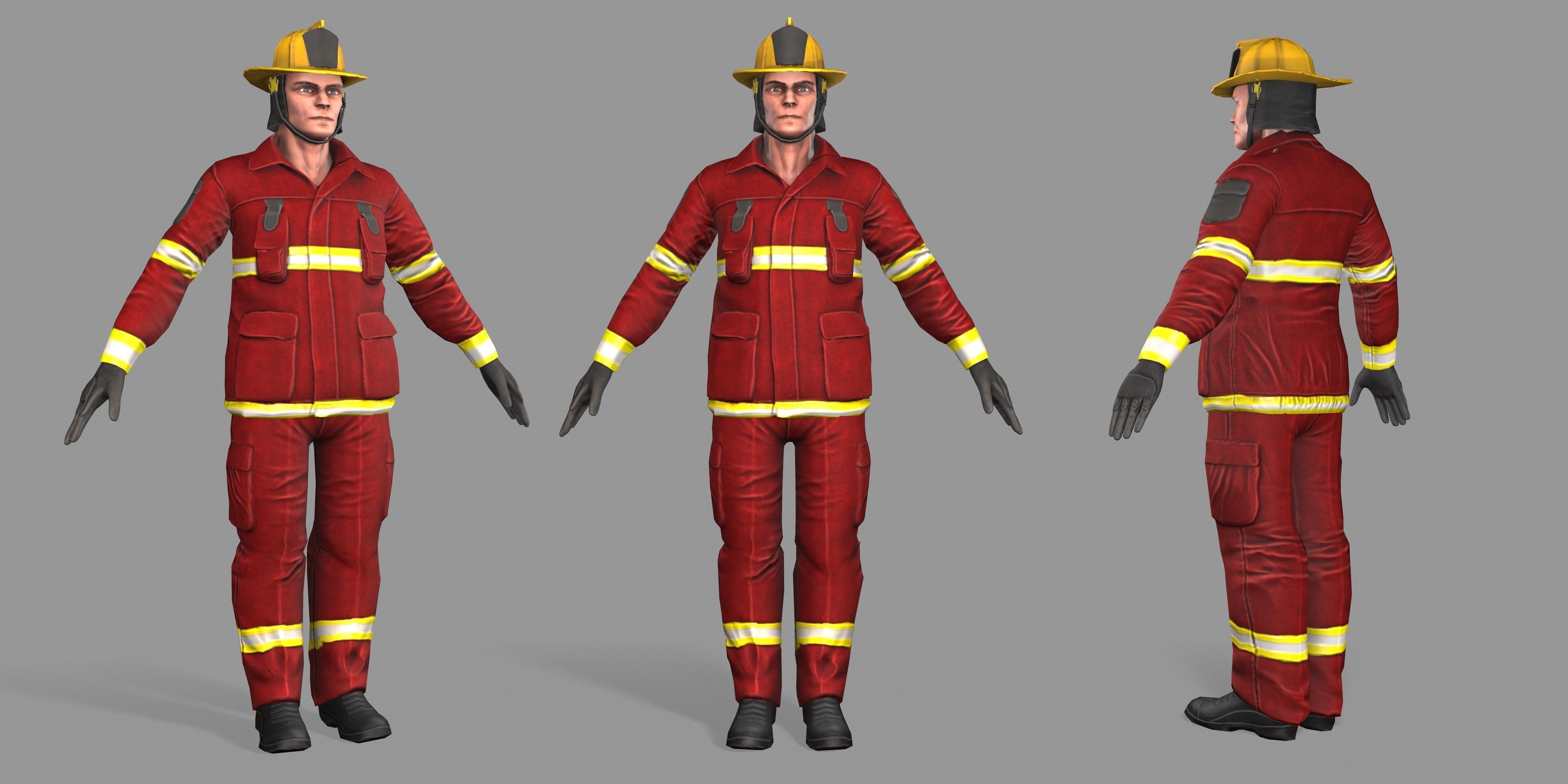 Fireman firefighter Low-poly 3D model_40