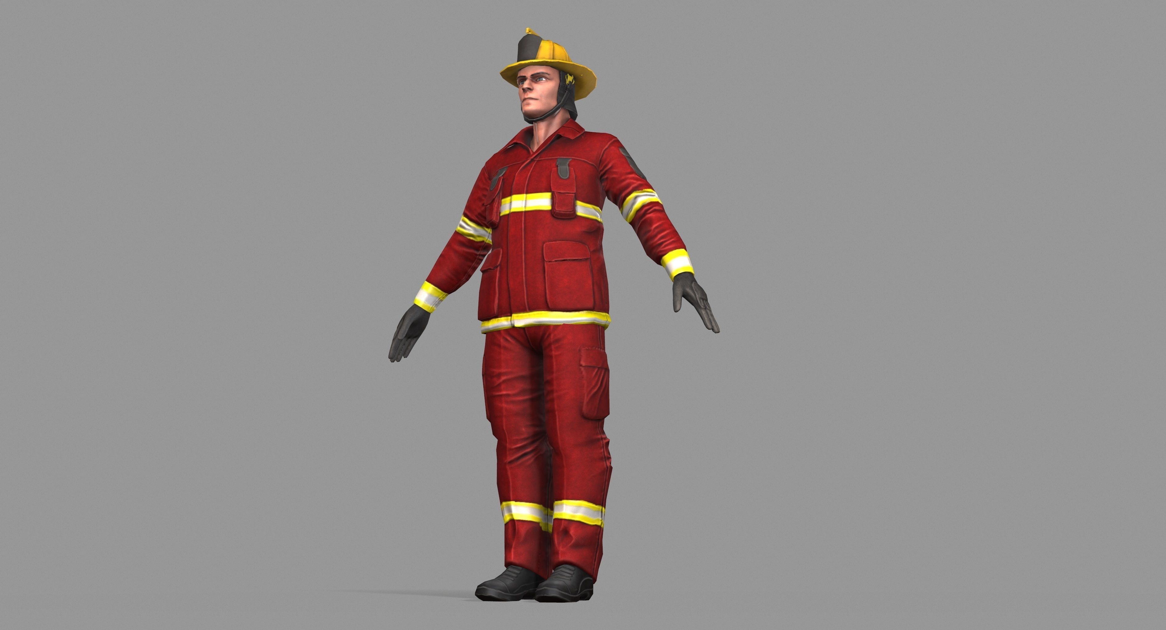 Fireman firefighter Low-poly 3D model_37
