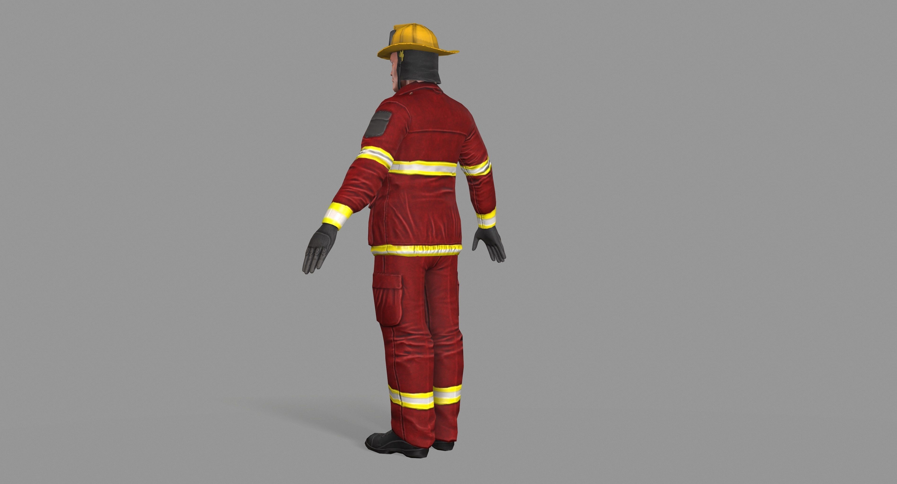 Fireman firefighter Low-poly 3D model_10