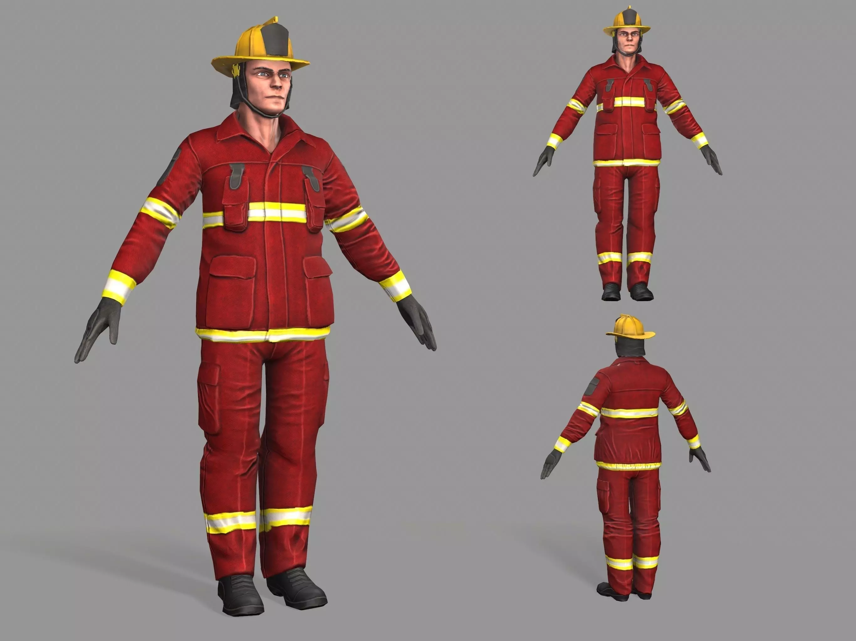 Fireman firefighter Low-poly 3D model_0