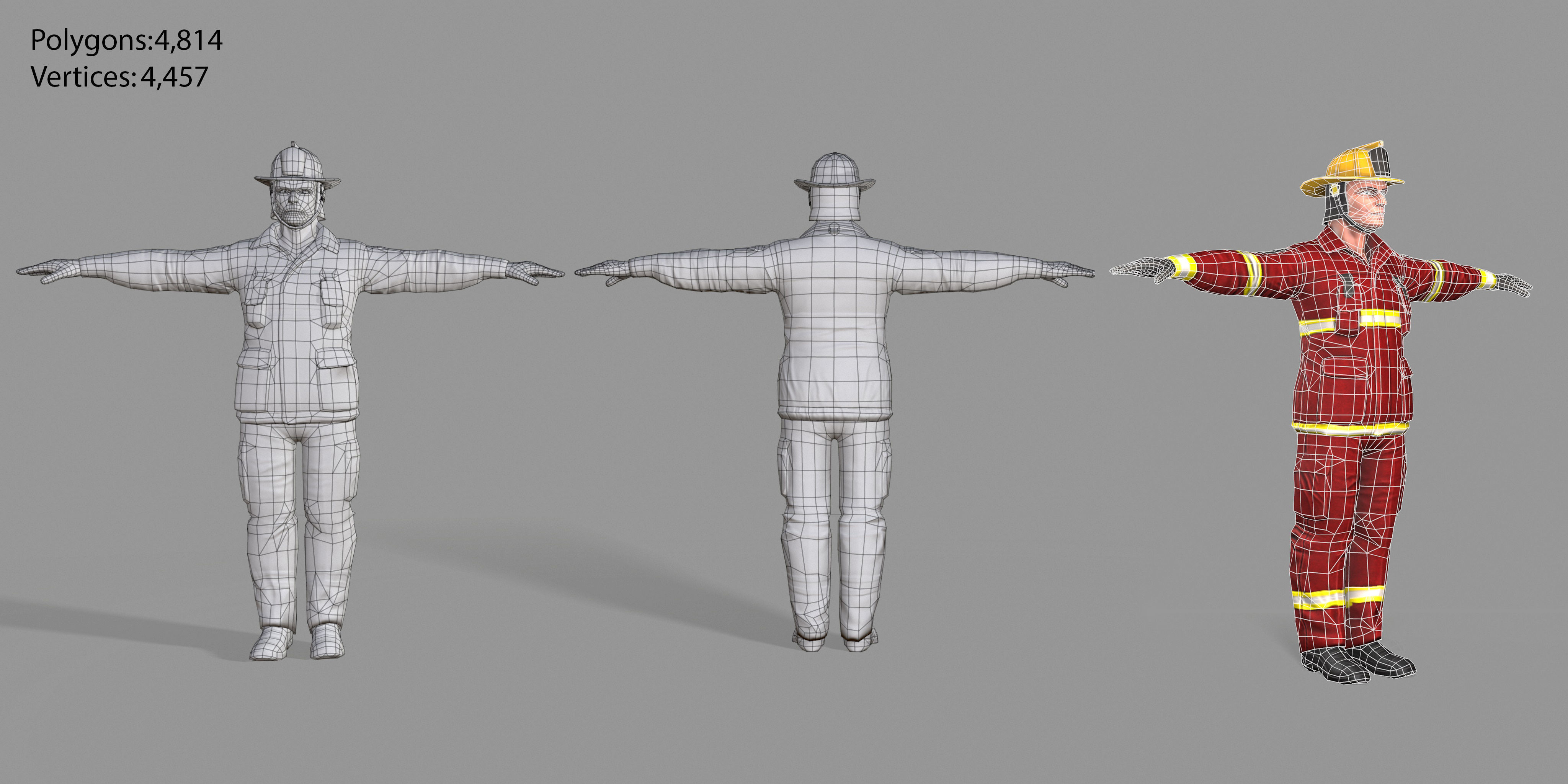Fireman firefighter Low-poly 3D model_1