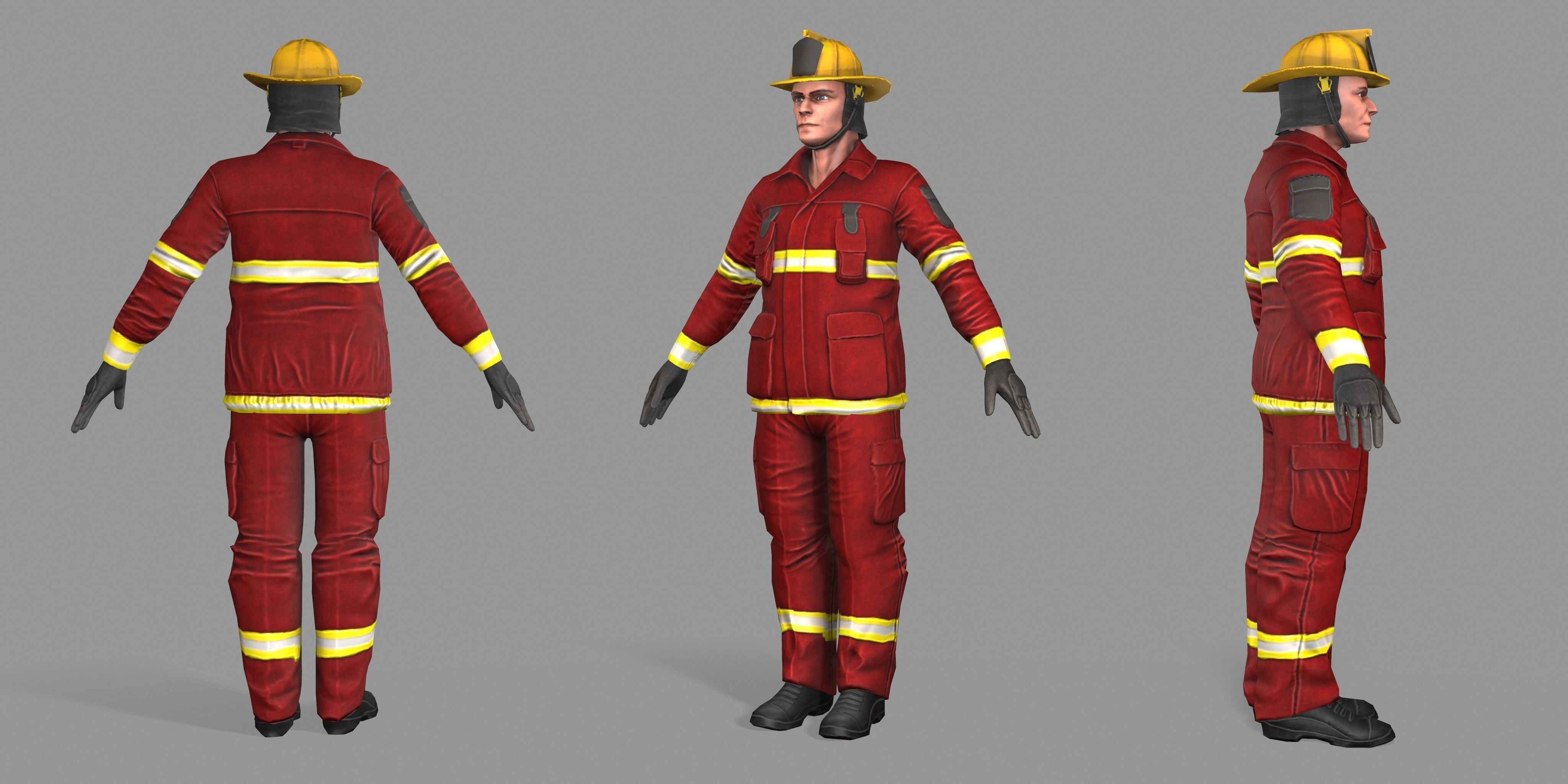 Fireman firefighter Low-poly 3D model_41