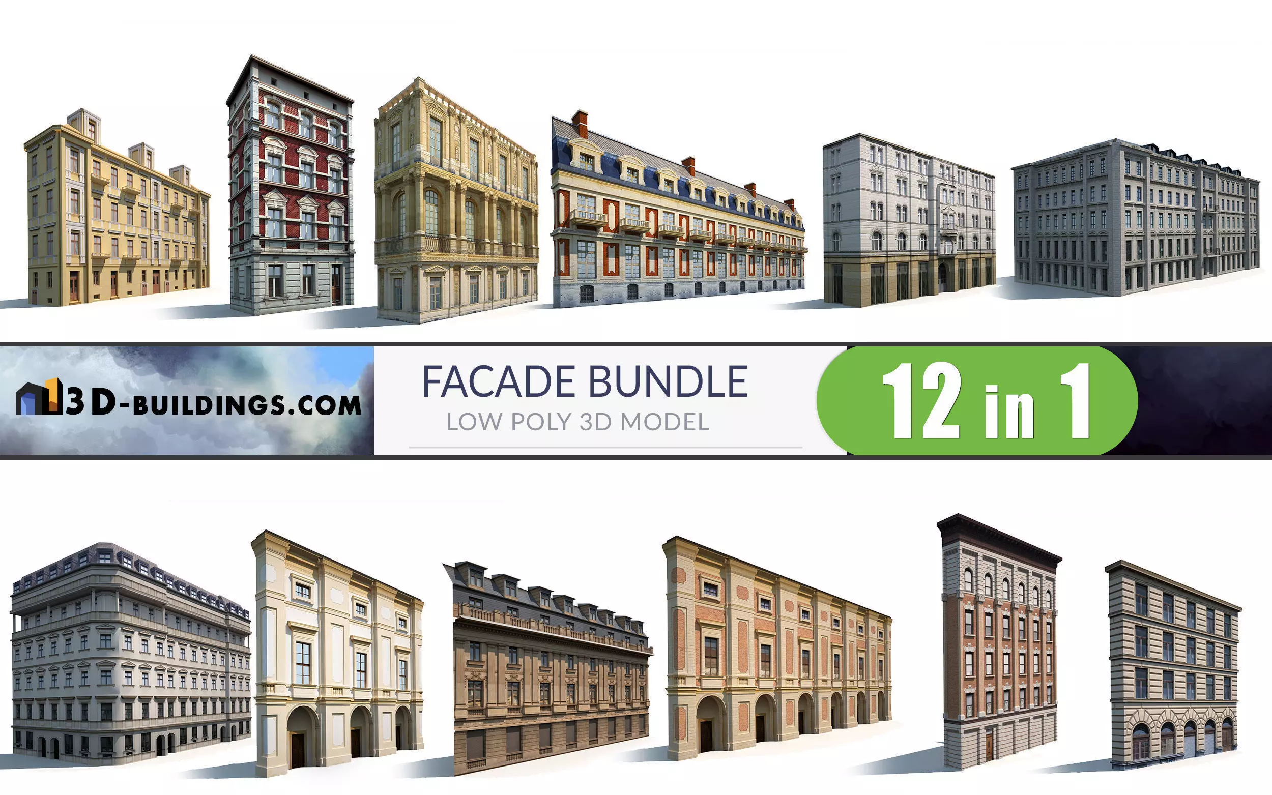 Neoclassical Building Pack Low poly Low-poly 3D model_0