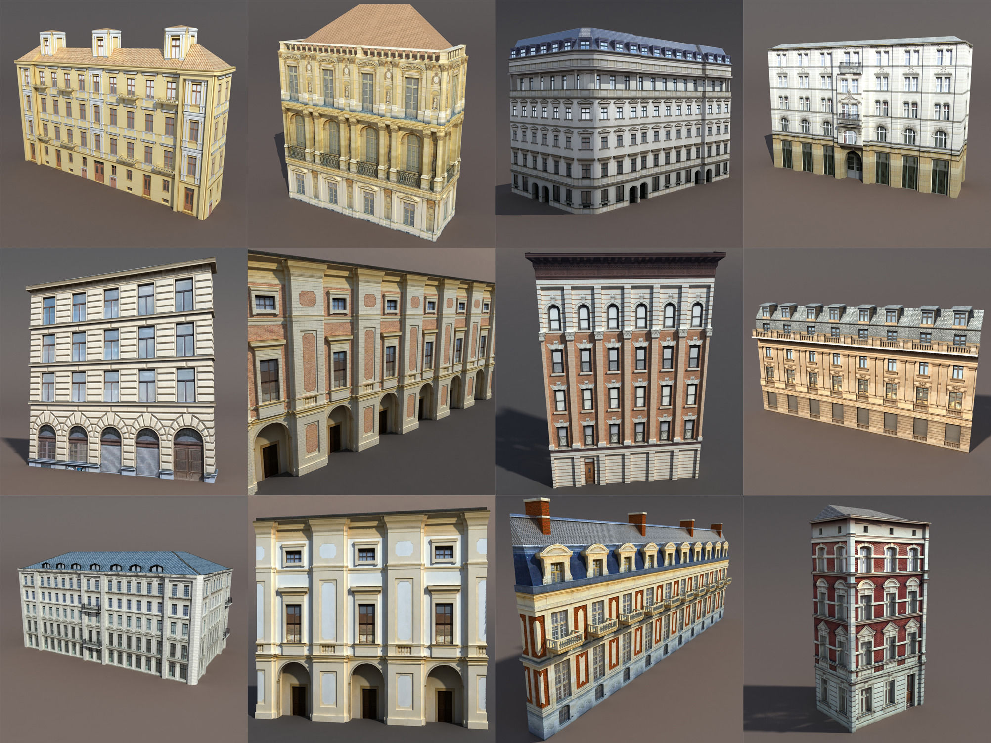 Neoclassical Building Pack Low poly Low-poly 3D model_1