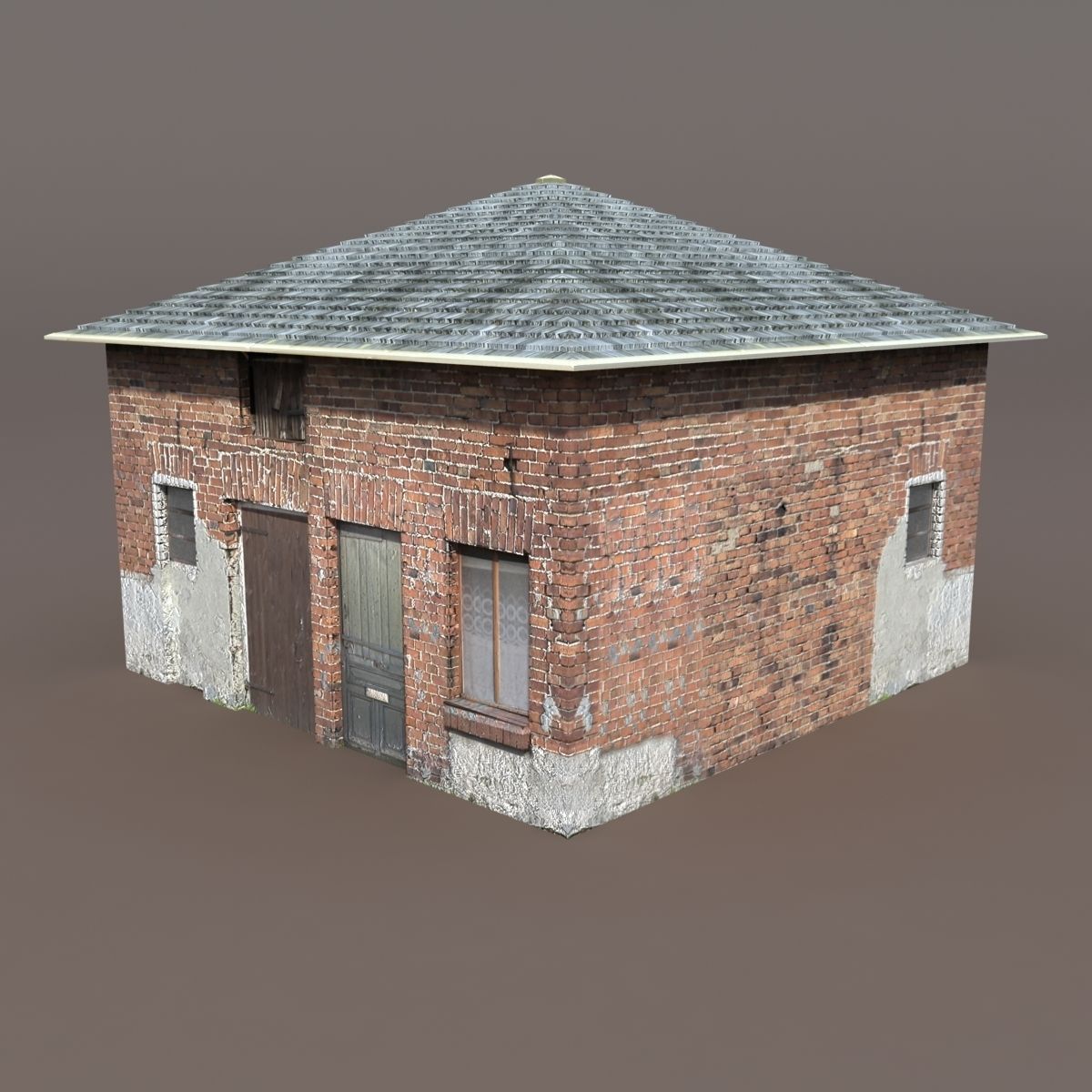 Barn 3 Low poly 3d Model old brick building with roof 3D model_1