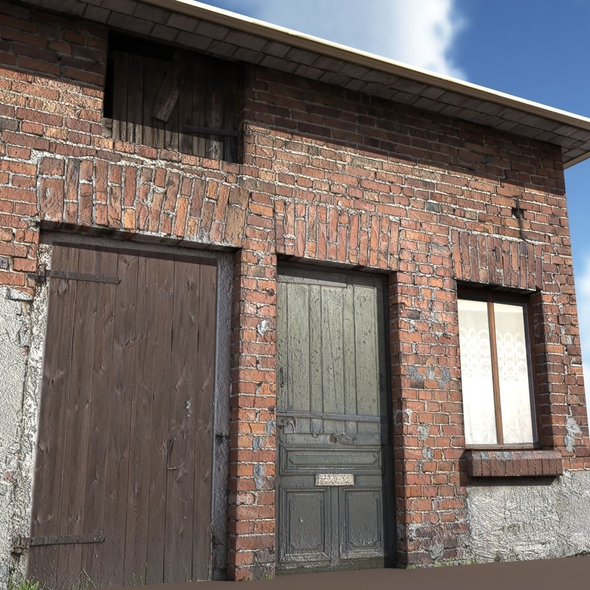 Barn 3 Low poly 3d Model old brick building with roof 3D model_4