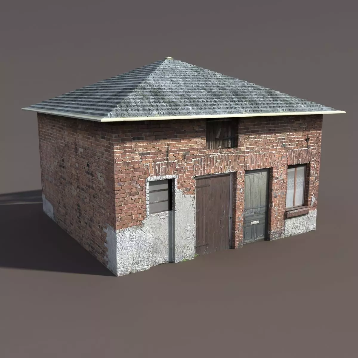 Barn 3 Low poly 3d Model old brick building with roof 3D model_0
